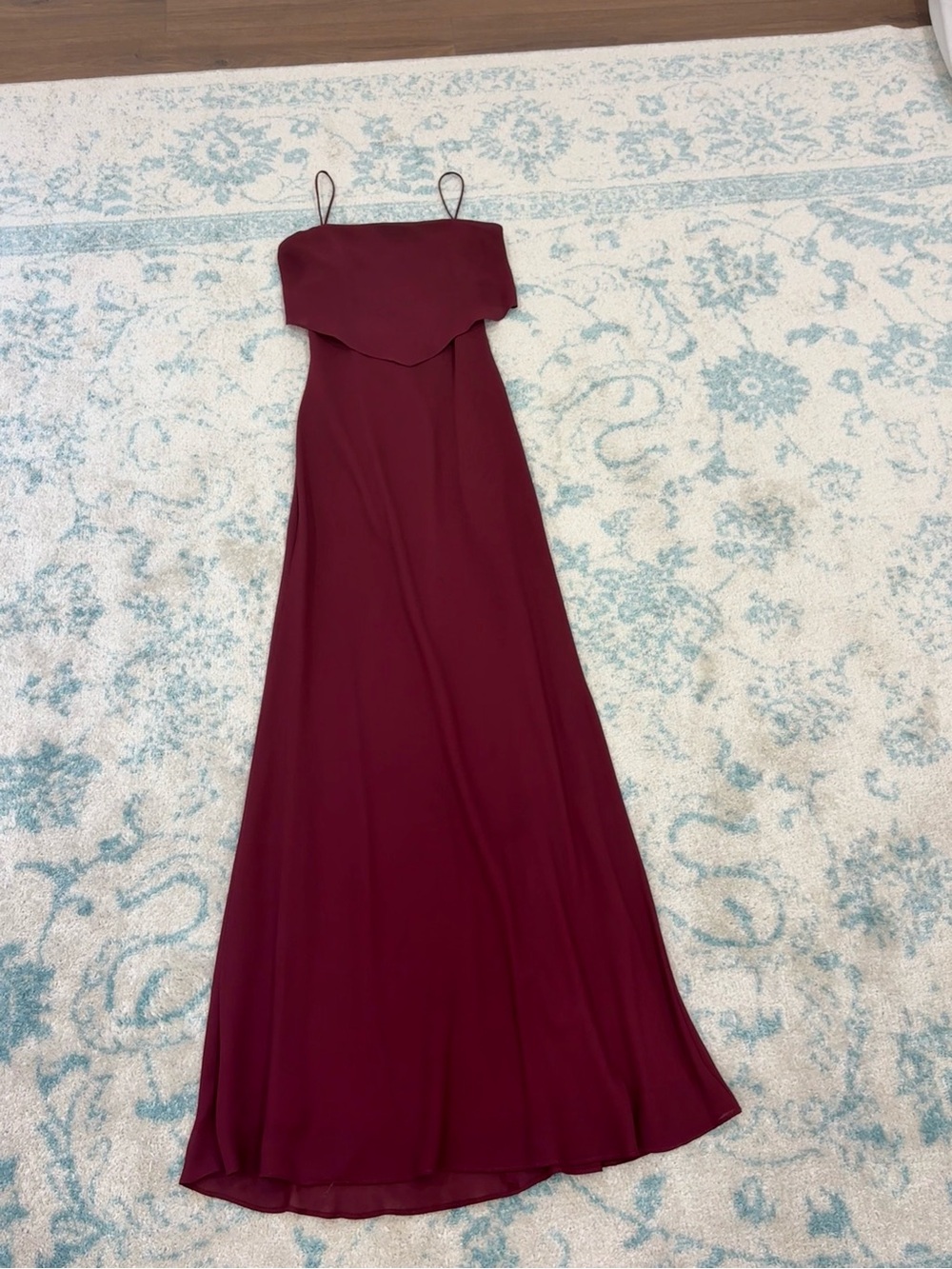 Betsy & Adam Burgundy Spaghetti-Strap Maxi Gown